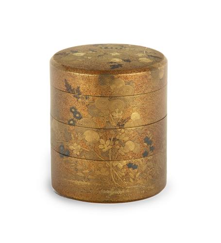 Japanese Gold Lacquer Cylindrical Box - Ju-Kobako