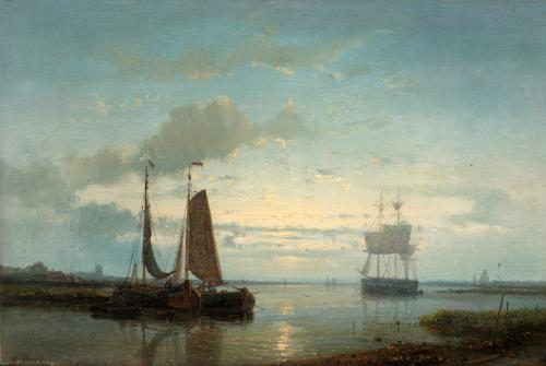 'On the Spaarn' and 'Calm Evening, Holland' - a pair by Abraham Hulk Sr. (1813 - 1897)