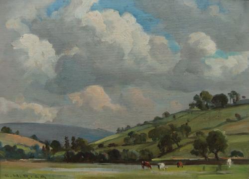 Ernest Higgins Rigg "Pastures at Low Row, Swaledale" oil painting
