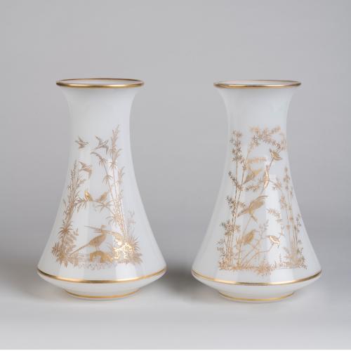 Gilt White Opaline Vases by Baccarat