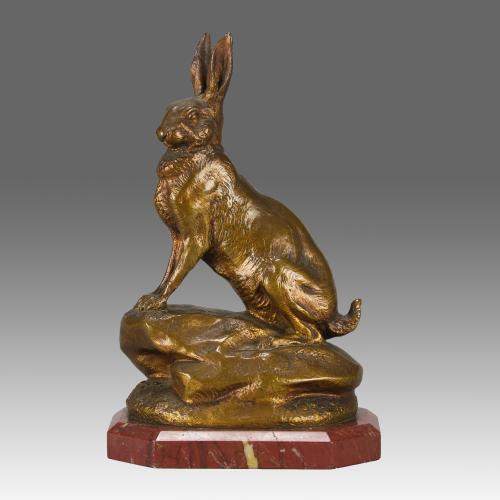 Animalier Bronze Study entitled "Alert Rabbit" by Clovis Masson 