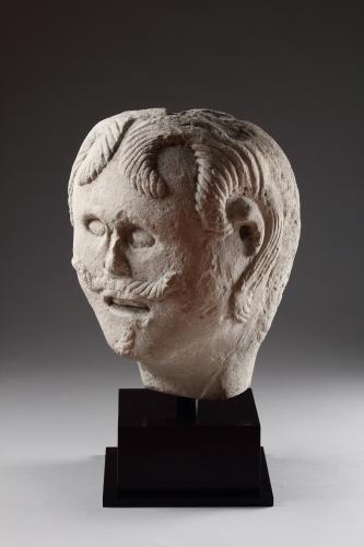 European Carved Limestone Celtic Votive Head