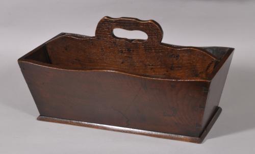 S/6048 Antique Treen 19th Century Oak Two Division Cutlery Tray