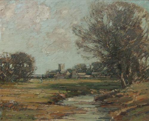 Kershaw Schofield "A View of the Village" oil painting