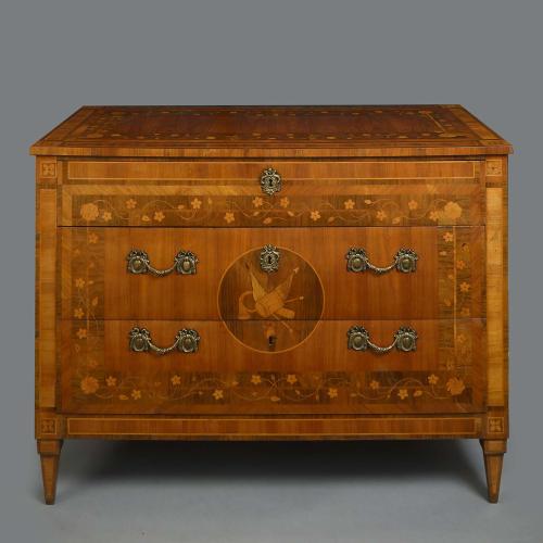 Walnut Sycamore and Holly Inlaid Commode