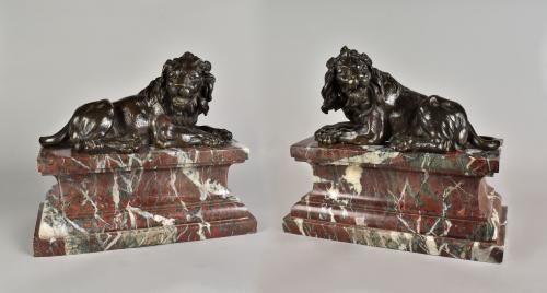 Pair of early 19th Century bronze lions