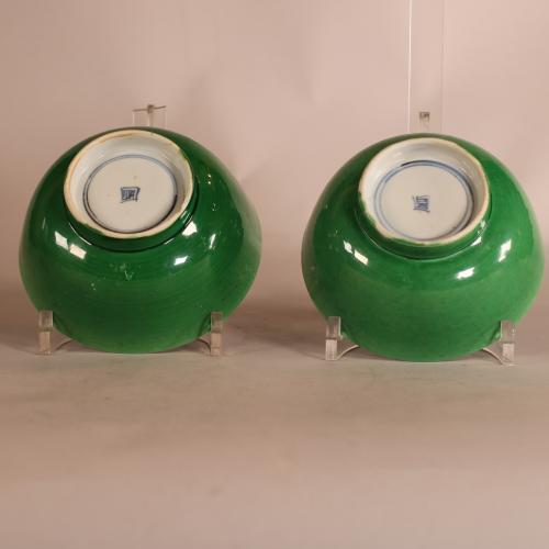 Chinese monochrome green-glazed bowls