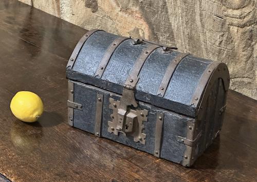Late Medieval Leather and Ironbound Casket. Circa 1500