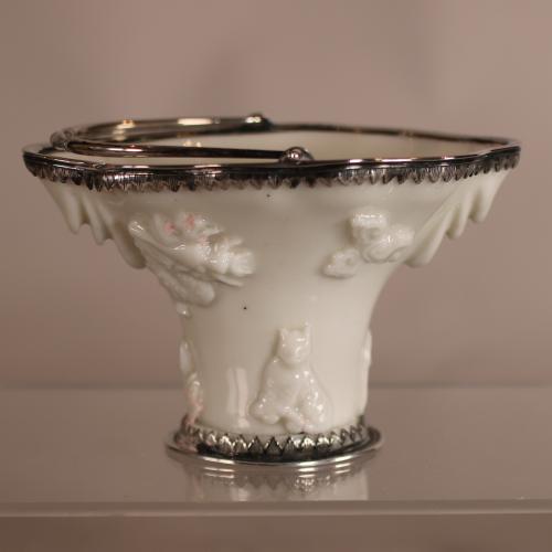 Chinese Dehua silver mounted libation cup