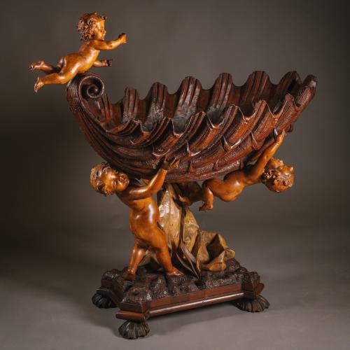 Baroque Style Sculptural Carved Wood Cradle