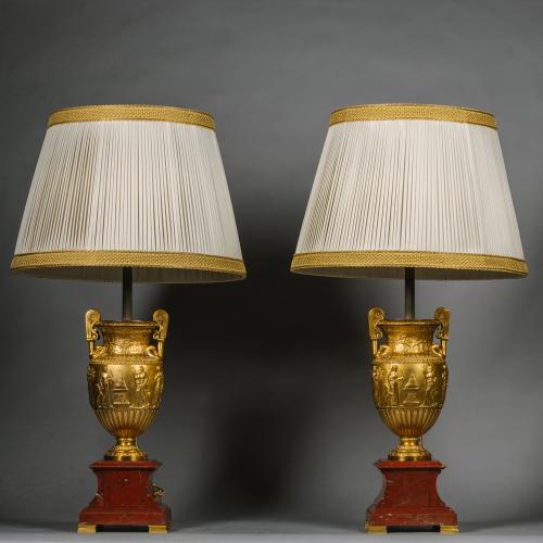 Napoleon III Gilt-Bronze Neoclassical Vases, Fitted As Lamps
