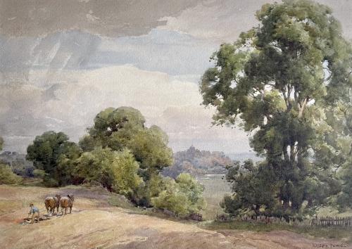 Joseph Powell - Ploughing near Rye - Early 20th Century British Landscape Watercolour