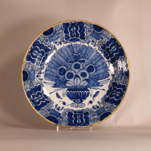 Blue and white Dutch delft peacock plate