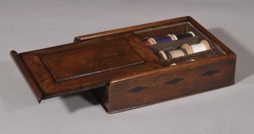 S/6063 Antique Treen 19th Century Mahogany Table Top Cotton Reel Box