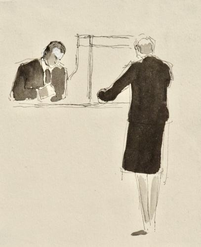 Frances Watt - Waiting for the Lloyd's Underwriter - 20th Century British Drawing