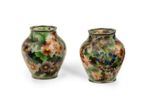 Pair Of Japanese Plique a Jour Vases- Hattori Tadasaburo