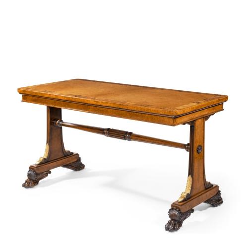 A Fine Quality Amboyna Veneered George IV Period Writing Table, Attributed to Morel and Seddon c.1825-30