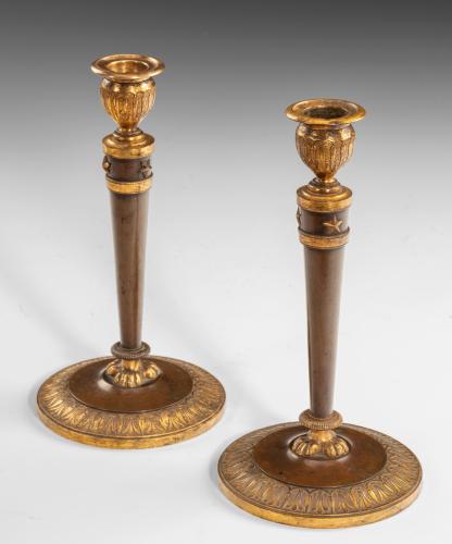 Pair Of Empire Bronze And Ormolu Candlesticks By Claude Galle