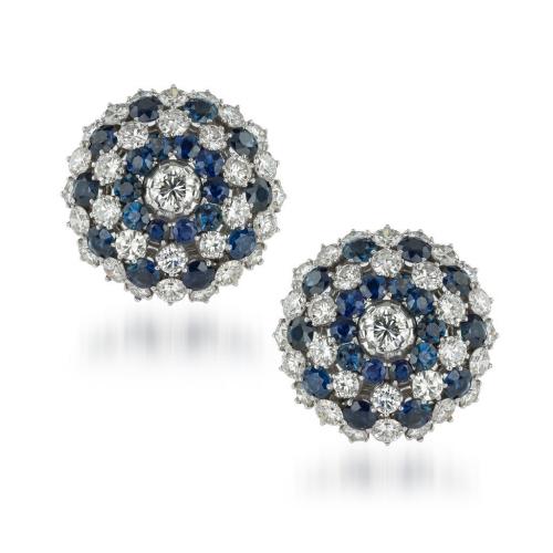 1970's large sapphire and diamond cluster earrings from Anthea A G Antiques