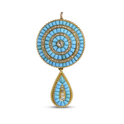 A Turquoise and Diamond Pendant Brooch