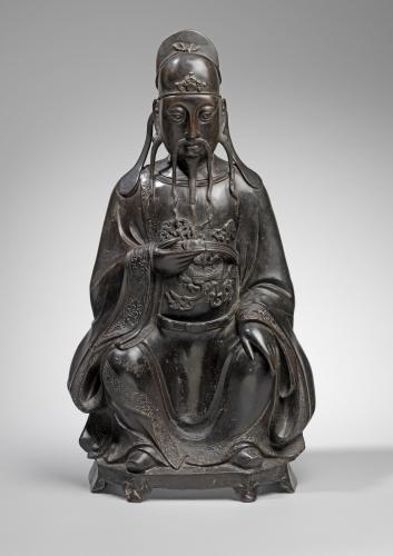 A large Chinese bronze sculpture of seated Wenchang, 17th century