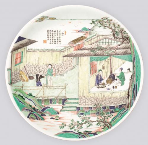 A  large Chinese porcelain famille verte dish