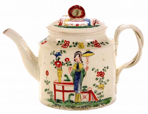 Chinoiserie Creamware Pottery Teapot & Cover, Circa 1765.