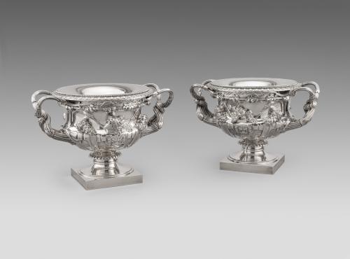 A Magnificent Pair of George III Warwick Vase Wine Coolers by Paul Storr London, 1819