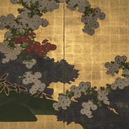 A Japanese screen with chrysanthemum