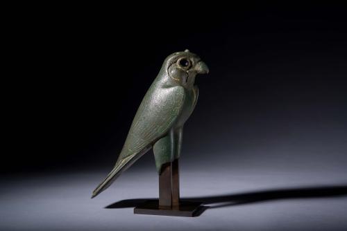 Egyptian bronze Horus falcon, Late Period, circa 716-30 B.C.