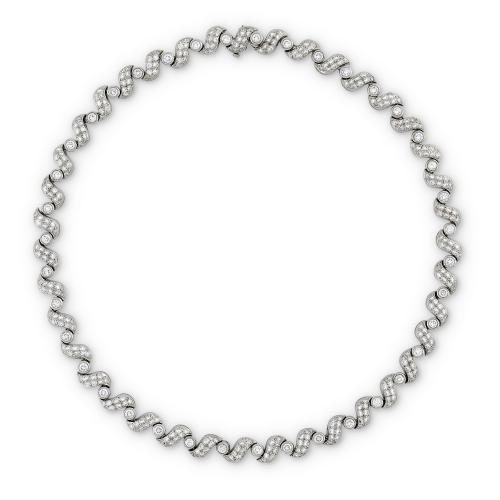 1960's Brilliant cut diamond collet and scroll link necklace