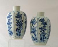 Kangxi  / Late Transitional Pair of Hexagonal Blue and White jars