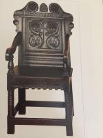 Charles II Oak Panel Backed Armchair. Named "Thomas Bradberry"