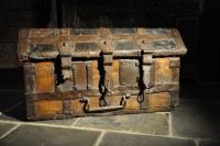 Late 15th/Early 16th Century English Elm, Leather and Iron Bound Standard, Circa 1500