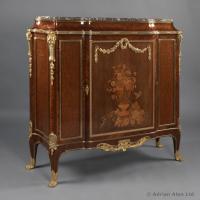 A Marquetry Inlaid Side Cabinet With A Marble Top © Adrian Alan Ltd, Fine Arts and Antiques