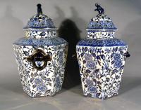 Pair of Large Mason or Ashworth Hexagonal Ironstone Vases & Covers, Circa 1840