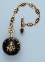 Gold and Enamel Verge Ball Watch and Chain