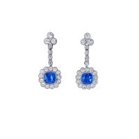French sapphire and diamond drop cluster earrings