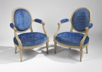 Suite of Louis XVI Carved White Painted Seat Furniture, comprising a Canapé and Two Fauteuils Attributed to Georges Jacob