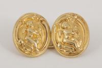 Art Nouveau Antique Cufflinks Winged Cherubs in 15 Carat Gold , English circa 1900