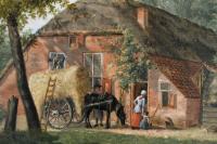 Landscape oil painting of a farm by Hermanus Van Brussel