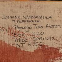 Australian Aboriginal Painting, Johnny Warangula Tjupurrula, a Kamparapa landscape, oil on canvas.1979.