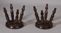 S/2671 Antique Treen 19th Century Pair of Lignum Vitae Miniature Stools