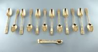 12 Victorian Frosted Silver-Gilt Teaspoons