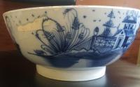English Blue & White Pearlware Pottery Chinoiserie Bowl, Circa 1790-1800
