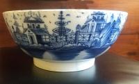 English Blue & White Pearlware Pottery Chinoiserie Bowl, Circa 1790-1800