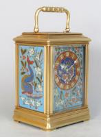  A Cannalée carriage clock with unusual enamelled panels side