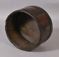 S/3044 Antique Treen 19th Century Iron Bound Ash Half Gallon Grain or Flour Measure