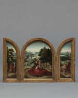 Adriaen Isenbrant and Workshop (c. 1485 – Bruges – 1551)  Landscape with Madonna and Child Joseph and Mary Pregnant Rest on the 