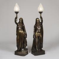 A Pair of Figural Porte-Lumières, Cast by Barbedienne from the celebrated Armand Toussaint Models